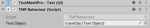 TextMeshProと同じ場所に先程のスクリプトを取り付け、はじめに作成したScriptableObjectを設定します。